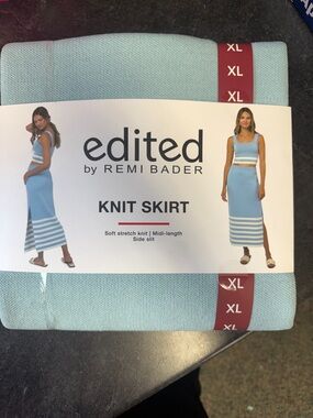 Edited by Remi Bader Soft Blue Knit Midi Skirt Side Slit

Bin 5